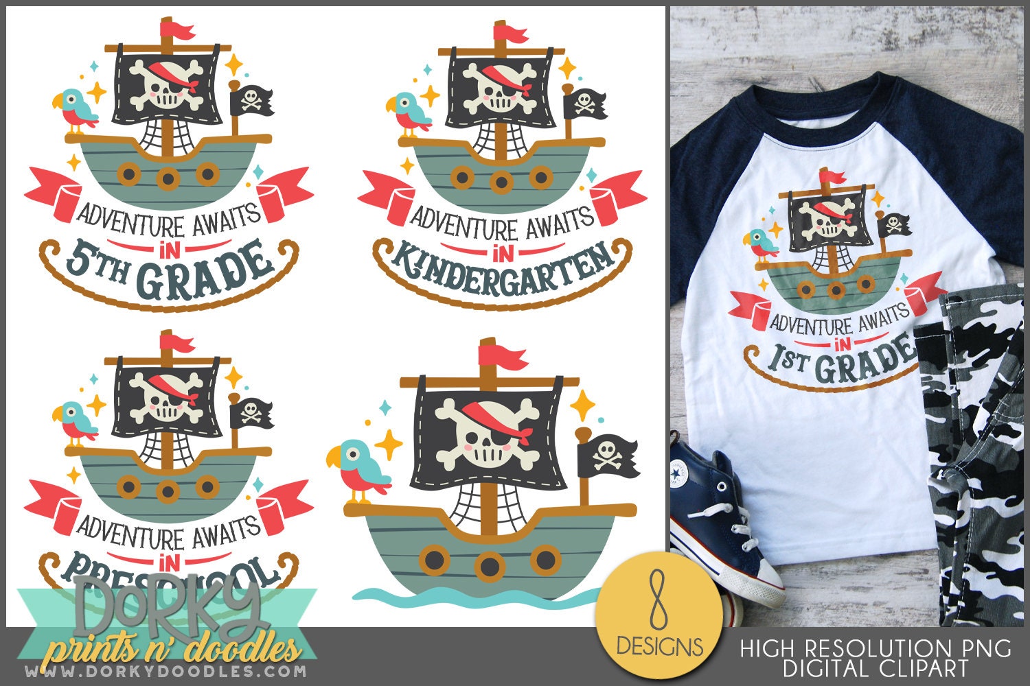 Pirate Back to School Clipart | Grade Specific Designs for Classrooms & Sublimation | Digital Download | Human Created