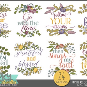 Inspirational Floral Sayings Clipart Pretty Flower Wordart Designs for Sublimation, Cookies, and Stickers image 3