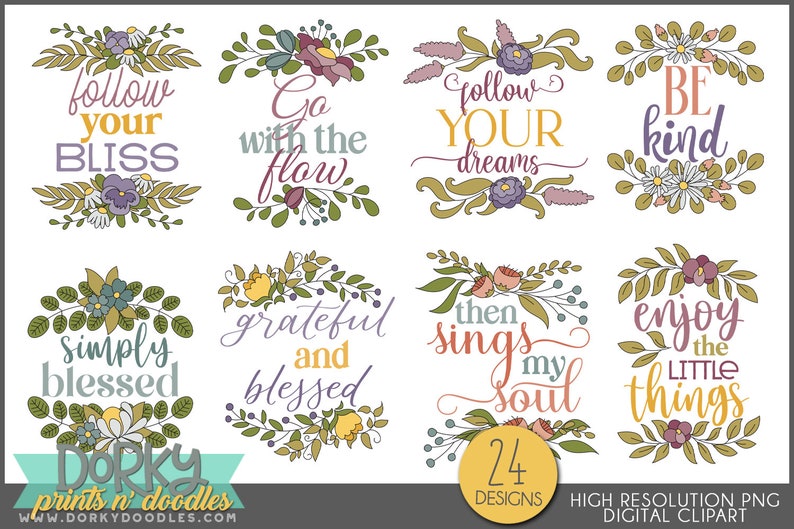 Inspirational Floral Sayings Clipart Pretty Flower Wordart Designs for Sublimation, Cookies, and Stickers image 3