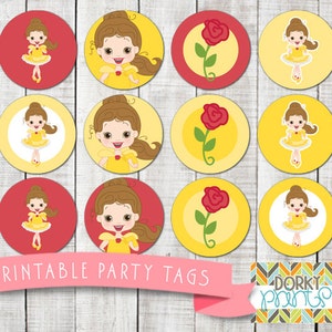 Beauty and the Beast Birthday Party Printable Circle Tags PDF - Printable Party Supplies - Princess Party DIY