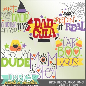 Mignon Halloween Words Clipart Set pour sublimation, conception d’autocollants, biscuits au sucre, projets de classe, artisanat, décor de fête, téléchargement numérique