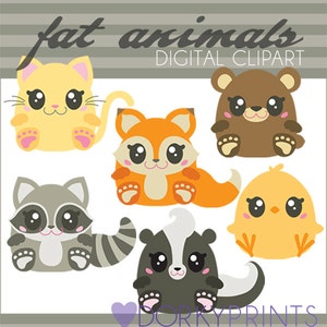 Animal Clipart -Personal and Limited Commercial Use- Kawaii Kitty, Fox, Raccoon, Chick, Skunk, and Bear