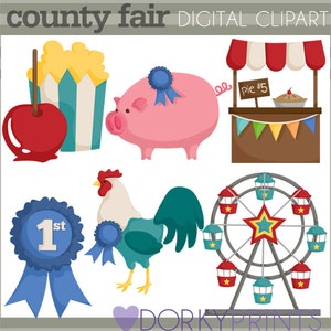County Fair Clipart - persönliche und begrenzte kommerzielle Nutzung - blaues Band, Riesenrad, Kuchenständer, ClipArt