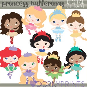 Princess Ballerina Clipart -Personal and Limited Commercial- Cinderella, Belle, Little Mermaid, Snow White, Moana, Sleeping Beauty Clip art