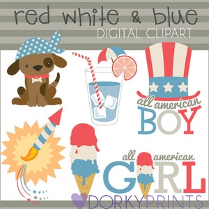 4th of July Clipart -Personal and Limited Commercial Use- Red White and Blue Clip art, Fireworks, All American Boy