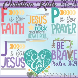 Christian Kids Clipart Set -Personal and Limited Commercial Use- Christian Sayings Clip Art