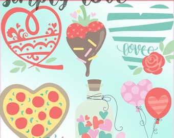 Einfache Liebe Valentine Clipart - persönliche und begrenzte kommerzielle Nutzung-Herz, Pizza, Ballons, Valentinstag