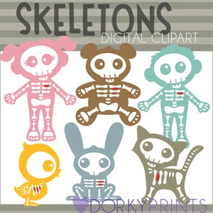 Ensemble clipart de squelettes mignons pour sublimation, conception d’autocollants, biscuits au sucre, projets de classe, artisanat, décor de fête, téléchargement numérique