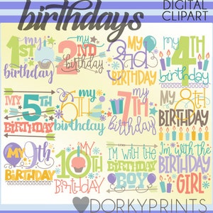 Birthday Clipart Birthday 1-10 Word Art -Personal and Limited Commercial Use- Word art Clip art