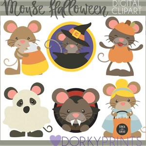 Halloween Mouse Clipart Set for Sublimation, Sticker Design, Sugar Cookies, Classroom Projects, Craft, Party Decor, Digital Download