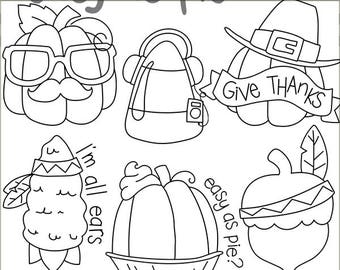 Thanksgiving Clipart -Personal and Limited Commercial Use- Fall Pumpkins and Acorn Blackline Clip art