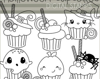 Halloween Cupcakes Clipart-Set für Sublimation, Aufkleber-Design, Zuckerkekse, Klassenzimmer-Projekte, Handwerk, Party-Dekor, digitaler Download