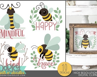 Honey Bee Attributes Clipart - Cute Honey Bee Designs for Sublimation, Cookies, and Stickers