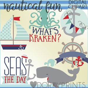 Nautical Fun Clipart Set -Personal and Limited Commercial Use- Cute Whale and Sailing Clip Art