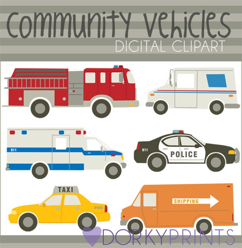 Emergency Vehicles Clipart Set -Personal and Limited Commercial- Police Car, Ambulance, Taxi, Fire Truck Clip Art image 1