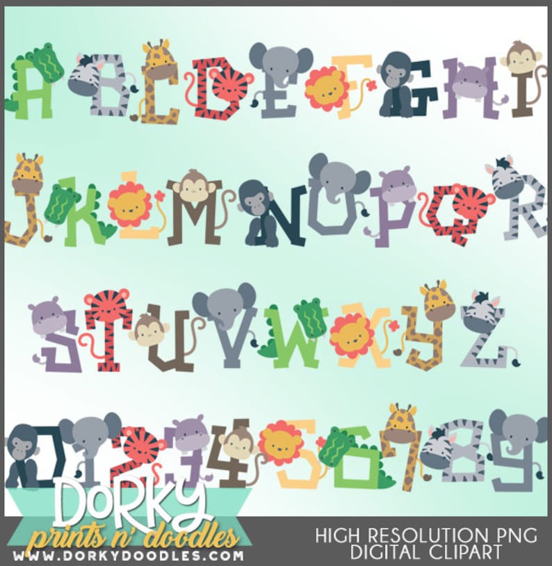 Jungle Animals Alphabet Clipart Personal and Limited | Etsy