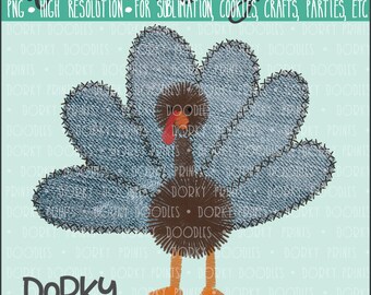 Faux Embroidery Turkey PNG Artwork - Digital File - for heat press, planners, cookies, and crafts