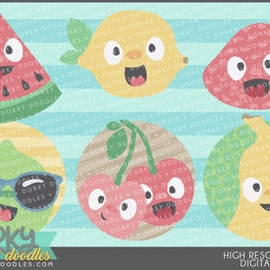 Silly Fruit Clipart - Instant Download - Kawaii Food PNG Files