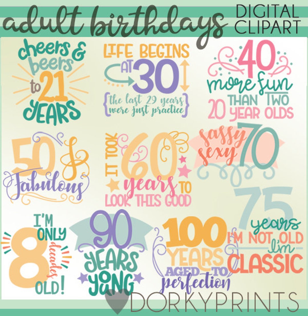 Birthday Clipart Birthday Decades Word Art personal and Limited