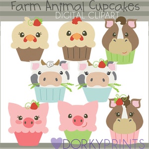 Farm Animals Clipart -Personal and Limited Commercial Use- pig, cow, horse, chicken cupcake clip art