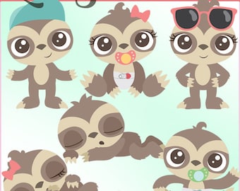 Cute Sloth Clipart Set -Personal and Limited Commercial Use- Baby Sloths and Sleeping Sloth Clip Art
