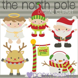 Christmas Clipart Santa's North Pole -Personal and Limited Commercial Use- Santa, Reindeer, Snowman, Angel, Elf, North Pole