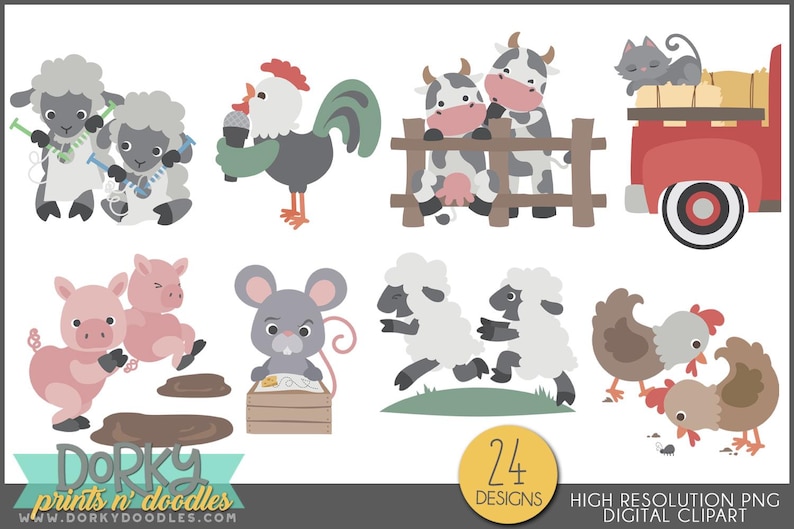 Silly Farm Animals PNG Clipart Bundle - Whimsical Barnyard Animals, Use ...