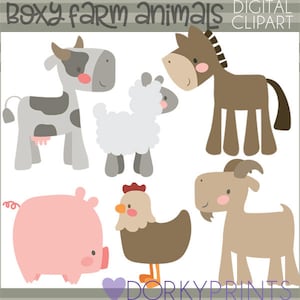 Boxy Bauernhof Tiere Clipart - persönliche und begrenzte kommerzielle Nutzung - niedlich und einfache Druck und schneiden Bauernhof Tier ClipArt