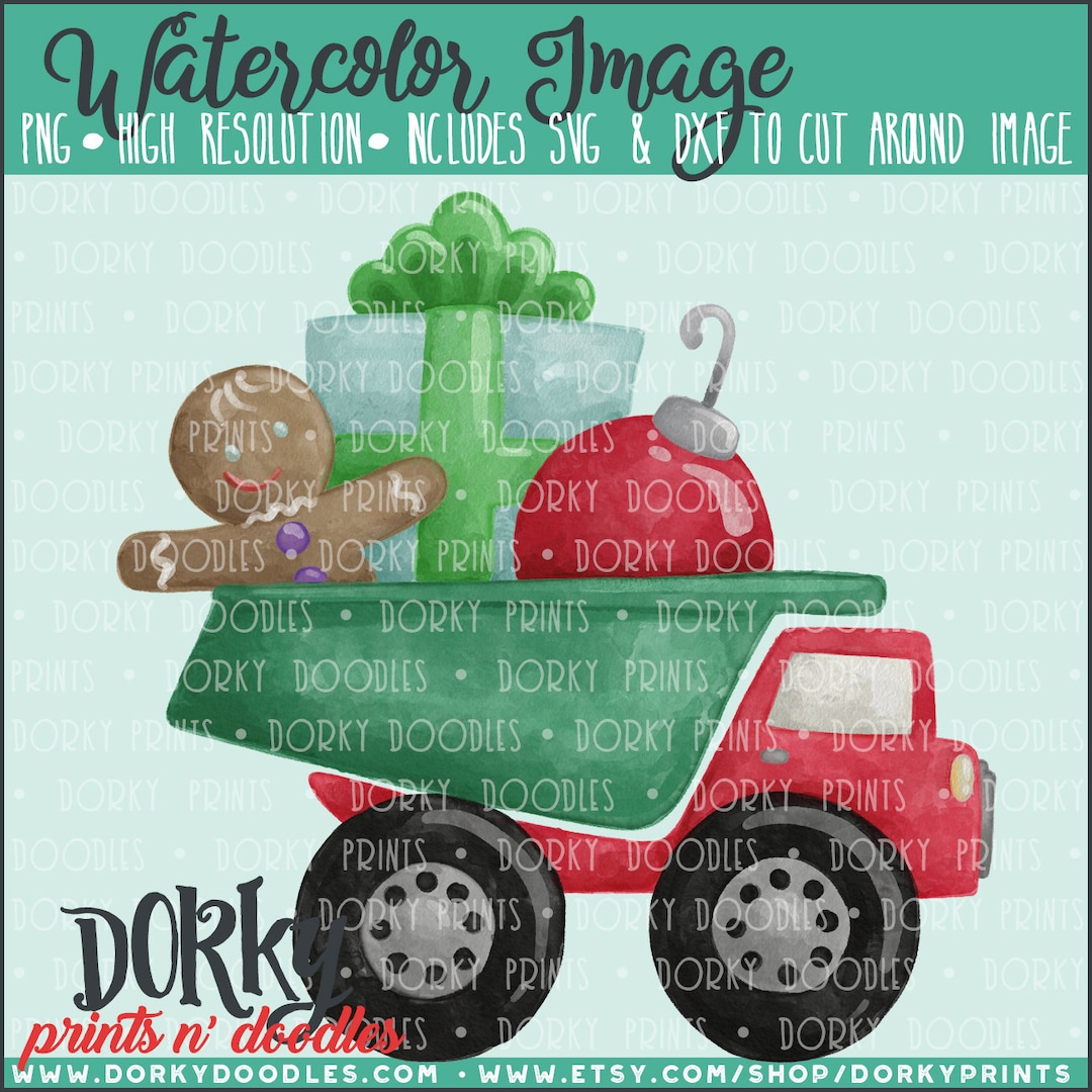 Christmas Dumptruck Watercolor PNG Artwork Digital File for Heat Press