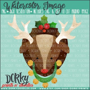 Rudolph Christmas acquerello PNG opera - File Digital - per pressa a caldo, pianificatori, biscotti e mestieri