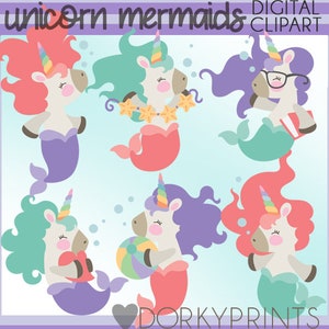Unicorn Mermaids Clipart -Personal and Limited Commercial Use- Cute Mermaid Unicorn Clip Art