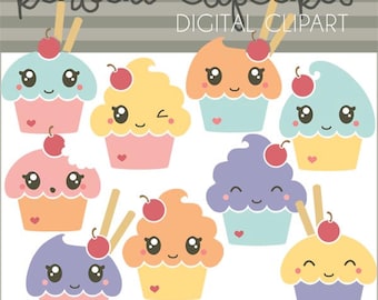 Cupcakes Clipart -Personal and Limited Commercial Use- Kawaii Cupcake Clipart