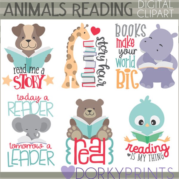 Tiere lesen Clipart - persönliche und begrenzte kommerzielle Nutzung - niedliche Tiere mit Büchern, und positive Lesen Zitate für Kinder