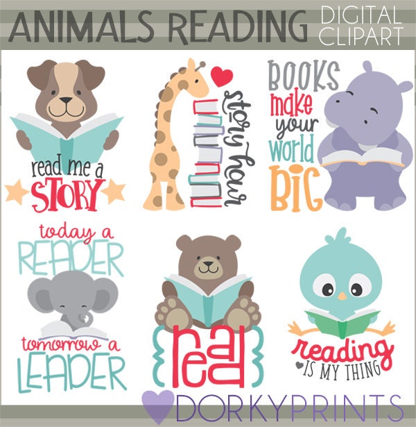 Animales leyendo Clipart Uso comercial personal y limitado - Etsy España
