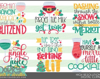 Christmas Cocktails Clipart -Personal and Limited Commercial Use- Holiday Art for Sublimation, Cookies, and Stickers