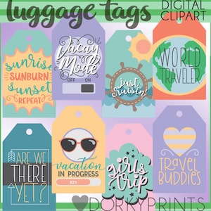 Travel Tags Clipart -Personal and Limited Commercial Use- Funny Luggage Tag Clip Art