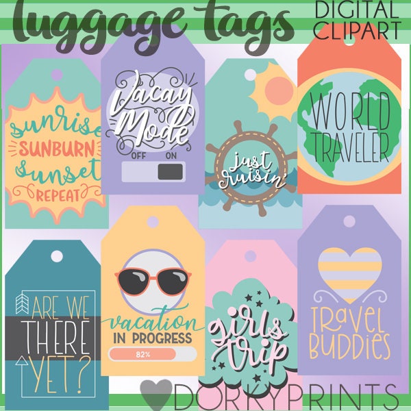 Travel Tags Clipart -Personal and Limited Commercial Use- Funny Luggage Tag Clip Art