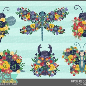 Floral Insect Clipart - Instant Download- Pretty Bugs PNG Files