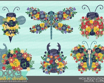 Floral Insect Clipart - Download istantaneo- Pretty Bugs PNG Files