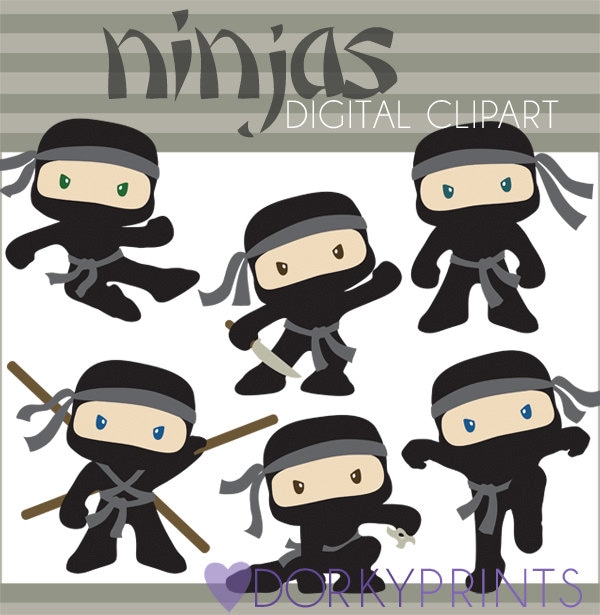 Ninja Clipart Set -Personal and Limited Commercial- Cute Boy Ninjas C…