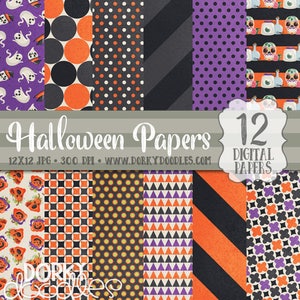 Halloween Paper Pack, Cute Halloween Digital Scrapbook Paper - Halloween Pumpkins and Ghosts Crafting Paper