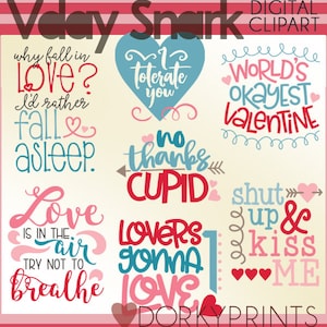 Valentine&#39;s Day Clipart- Snarky Love -Personal and Limited Commercial Use- Funny Valentine Sayings Clip art