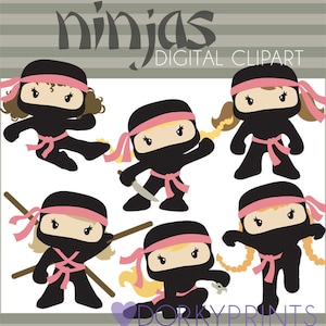 Ninja Clipart -Personal and Limited Commercial- Cute Girl Ninjas Clip art