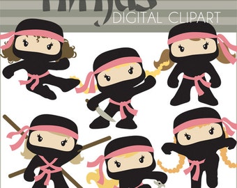Ninja Clipart -Personal and Limited Commercial- Cute Girl Ninjas Clip art