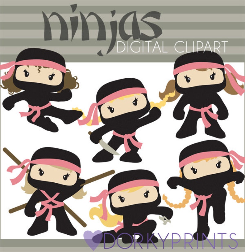 Ninja Clipart Personal and Limited Commercial Cute Girl Ninjas Clip art image 1