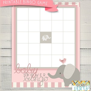Pink Elephant Baby Shower Printable Bingo Game PDF - Printable Party Supplies - Baby Girl Elephant Shower