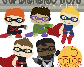 Super Hero Boys Clipart -Personal and Limited Commercial- Boy Superheroes Clipart in different colors