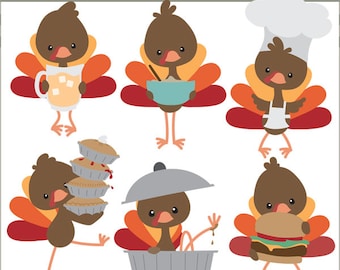Thanksgiving Clipart Turkeys in the Kitchen -Personal and Limited Commercial Use- Cute Turkey Clipart