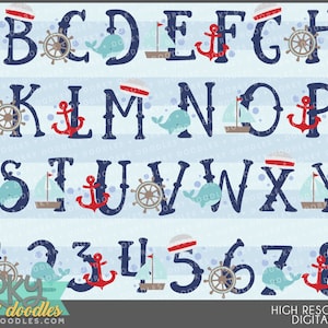 Nautical Alphabet Clipart -Personal and Limited Commercial Use- Fun letters and numbers Clipart