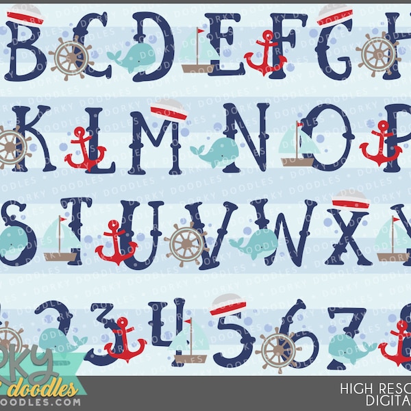 Nautical Alphabet Clipart -Personal and Limited Commercial Use- Fun letters and numbers Clipart